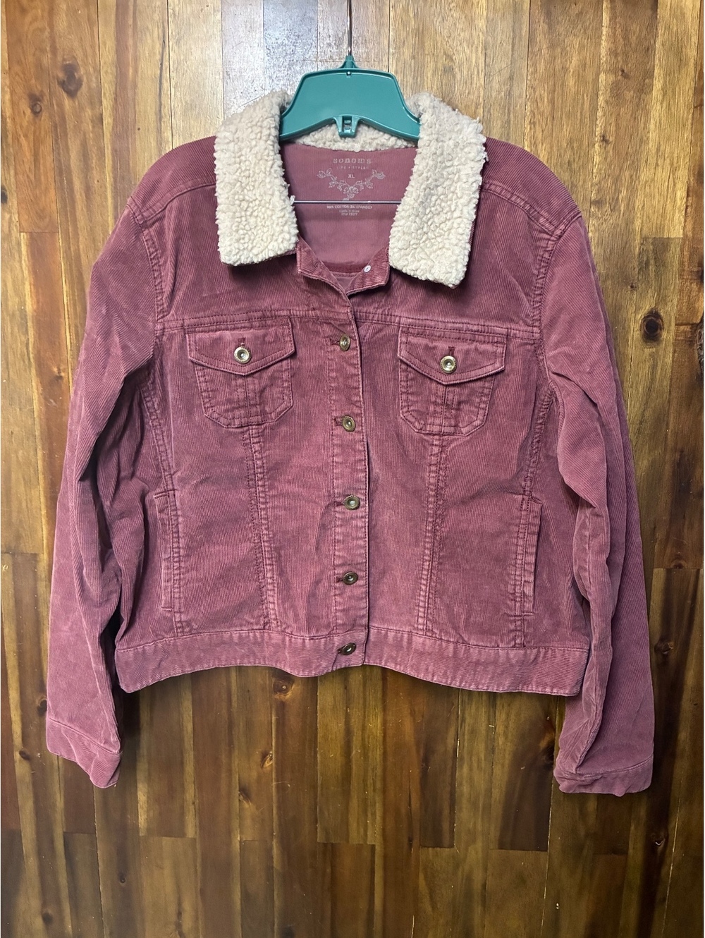 Y2K Sonoma Pink Corduroy Sherpa Jacket XL Rory Gilmore 2000s Academia Coat